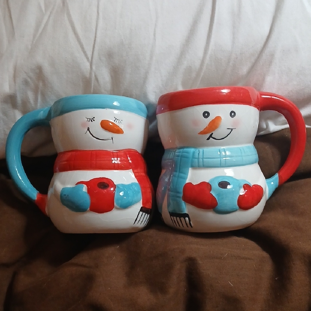 Bay Island Snowman Mugs Winter Christmas Set of 2 Coffee Cups
